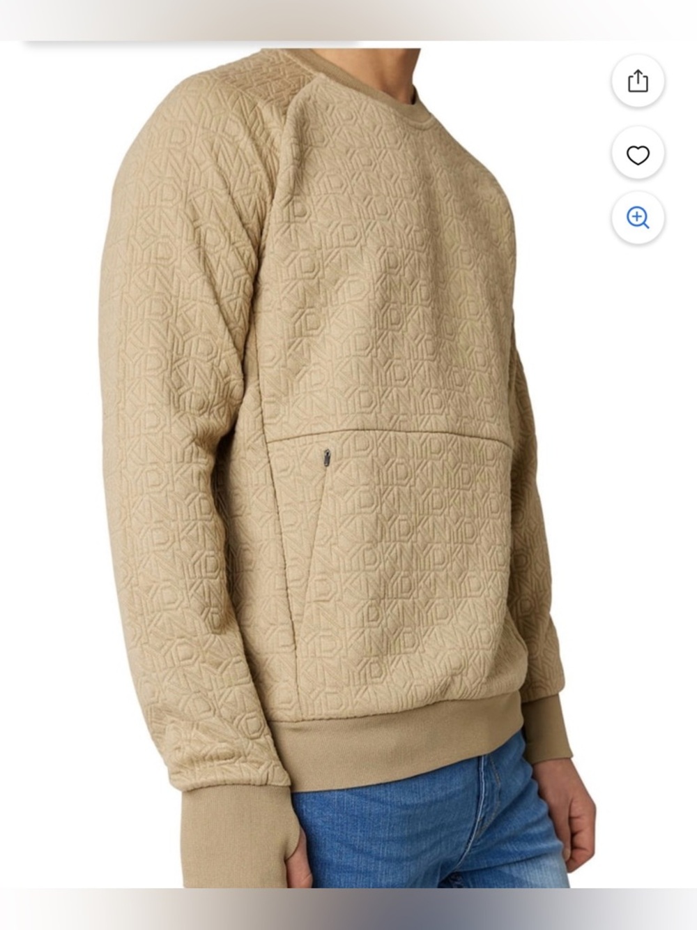 DKNY Men's Yosemite Logo Jacquard Sweatshirt, Biege, Size M